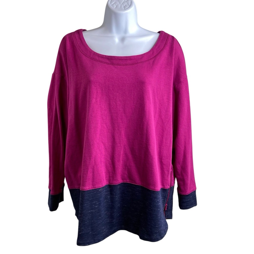Talbots Purple Long Sleeve Top Size 1X Navy‎ Hem Lagenlook Scandi